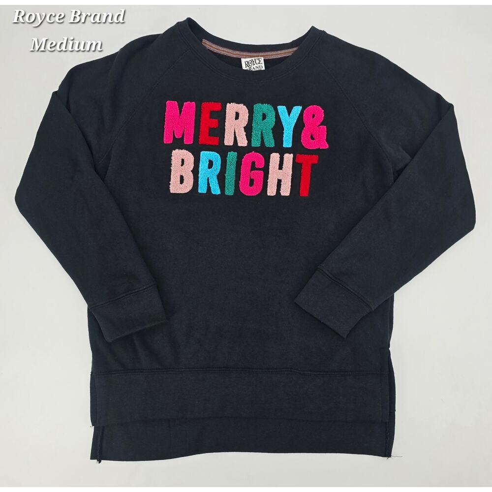 Royce Brand Merry & Bright Chenille Graphic Sweatshirt Medium Holiday MomCore